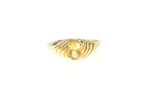 14K Oval Citrine Scalloped Swirl Spiral Statement Ring Yellow Gold