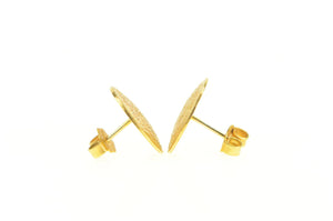 14K Round Mayan Calendar Ornate Domed Stud Earrings Yellow Gold