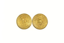Load image into Gallery viewer, 14K Round Mayan Calendar Ornate Domed Stud Earrings Yellow Gold