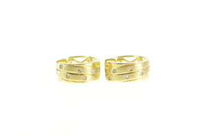 14K Squared Diamond 14.3mm Huggies Hoop Earrings Yellow Gold