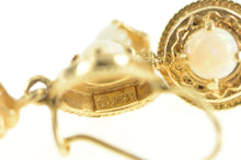 Load image into Gallery viewer, 14K Victorian Style Ornate Natural Opal Dangle Hook Earrings Yellow Gold