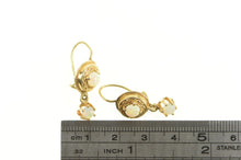 Load image into Gallery viewer, 14K Victorian Style Ornate Natural Opal Dangle Hook Earrings Yellow Gold
