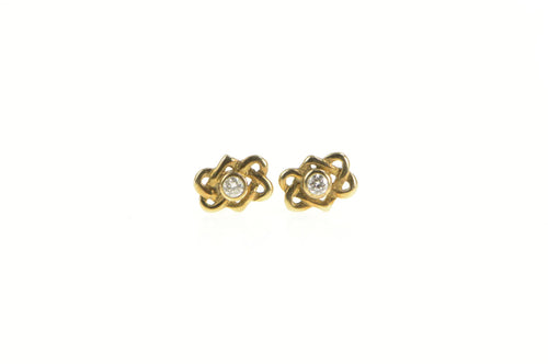 8K Diamond Inset Woven Knot Vintage Stud Earrings Yellow Gold