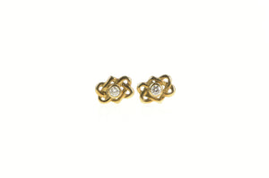 8K Diamond Inset Woven Knot Vintage Stud Earrings Yellow Gold