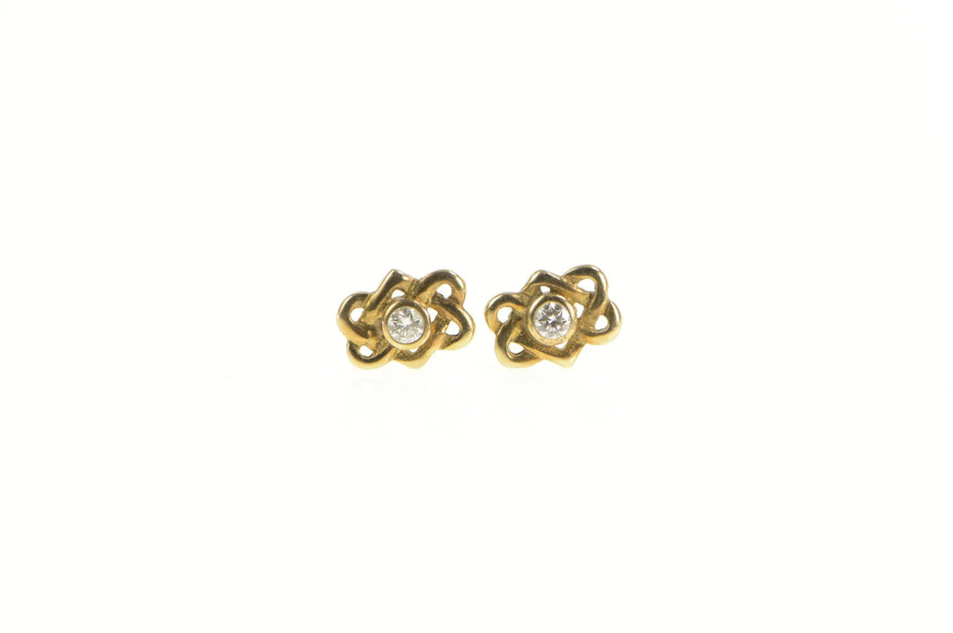 8K Diamond Inset Woven Knot Vintage Stud Earrings Yellow Gold
