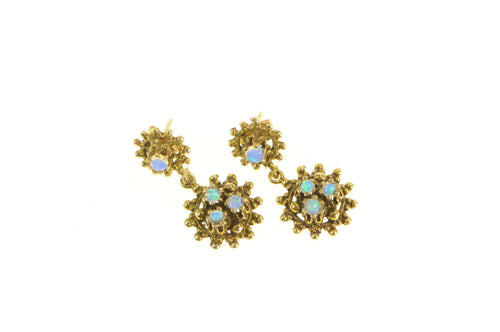 14K Ornate Victorian Natural Opal Dangle Earrings Yellow Gold
