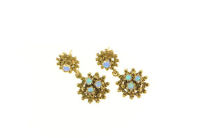 14K Ornate Victorian Natural Opal Dangle Earrings Yellow Gold