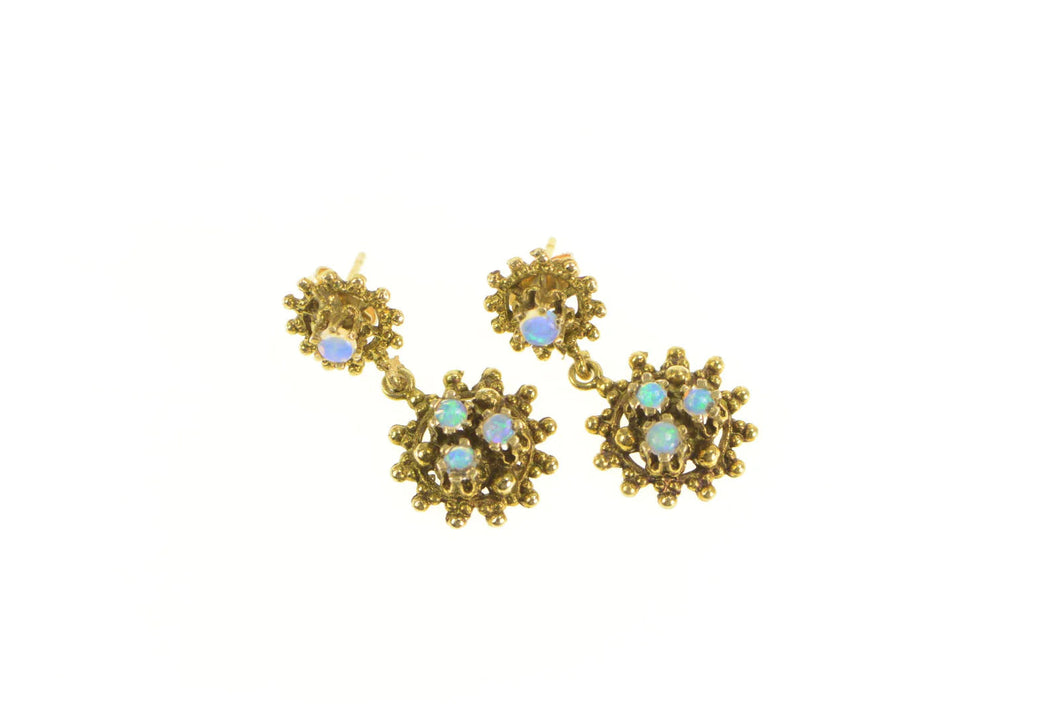 14K Ornate Victorian Natural Opal Dangle Earrings Yellow Gold