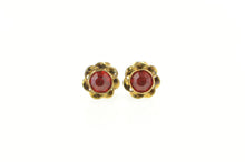 Load image into Gallery viewer, 14K Victorian Sim. Ruby Ornate Screw Back Stud Earrings Yellow Gold