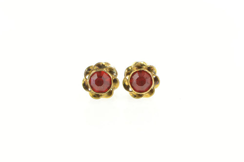 14K Victorian Sim. Ruby Ornate Screw Back Stud Earrings Yellow Gold
