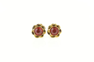 14K Victorian Sim. Ruby Ornate Screw Back Stud Earrings Yellow Gold