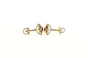 14K Victorian Sim. Ruby Ornate Screw Back Stud Earrings Yellow Gold