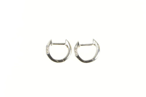 14K 7.9mm Diamond Inset Huggies Small Hoop Earrings White Gold