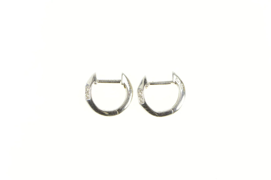 14K 7.9mm Diamond Inset Huggies Small Hoop Earrings White Gold