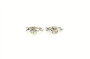 14K 7.9mm Diamond Inset Huggies Small Hoop Earrings White Gold