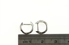 Load image into Gallery viewer, 14K 7.9mm Diamond Inset Huggies Small Hoop Earrings White Gold