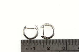14K 7.9mm Diamond Inset Huggies Small Hoop Earrings White Gold