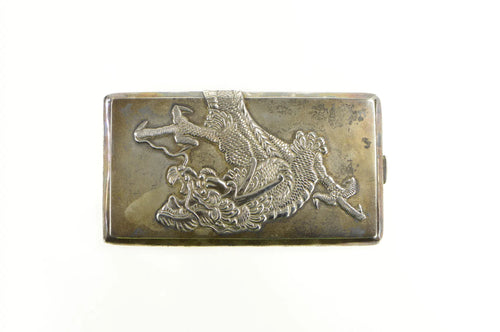 Sterling Silver Chinese Dragon Vintage Cigarette Case Fine Silver