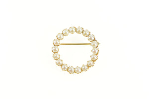 14K Retro 3.6mm Pearl Circle Round Vintage Pin/Brooch Yellow Gold