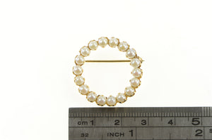 14K Retro 3.6mm Pearl Circle Round Vintage Pin/Brooch Yellow Gold