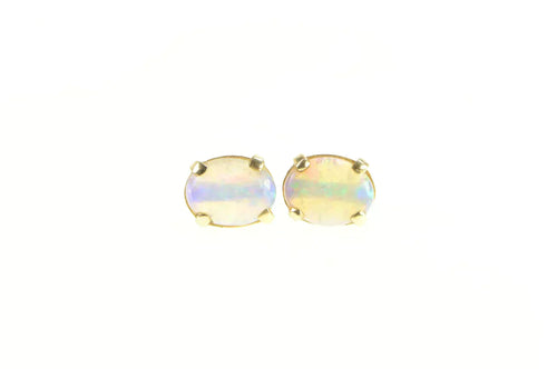 14K Retro Oval Syn. Opal Vintage Classic Stud Earrings Yellow Gold