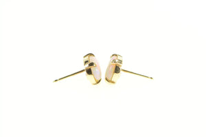 14K Retro Oval Syn. Opal Vintage Classic Stud Earrings Yellow Gold