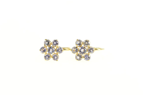14K Flower Cluster Sim. Tanzanite Floral Statement Earrings Yellow Gold