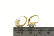 Load image into Gallery viewer, 14K Flower Cluster Sim. Tanzanite Floral Statement Earrings Yellow Gold