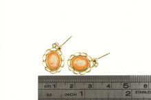 Load image into Gallery viewer, 14K Retro Oval Carved Cameo Filigree Dangle Earrings Yellow Gold