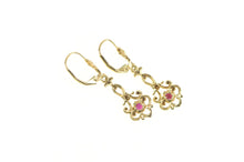 Load image into Gallery viewer, 10K Natural Ruby Ornate Scroll Filigree Dangle Earrings Yellow Gold