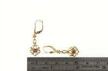 Load image into Gallery viewer, 10K Natural Ruby Ornate Scroll Filigree Dangle Earrings Yellow Gold
