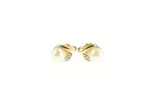 Load image into Gallery viewer, 10K Pearl Diamond Accent Classic Vintage Stud Earrings Yellow Gold