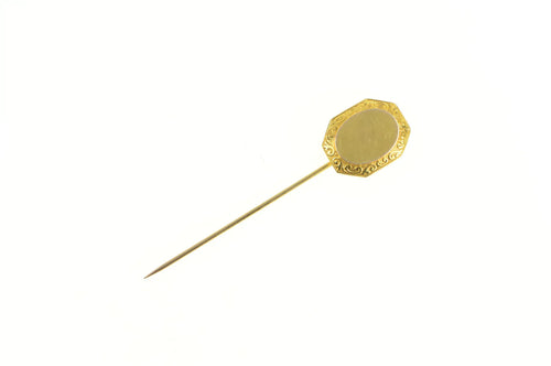 10K Oval Monogram Engravable Signet Initial Stick Pin Yellow Gold