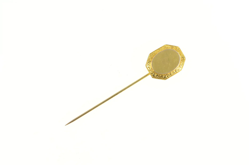 10K Oval Monogram Engravable Signet Initial Stick Pin Yellow Gold