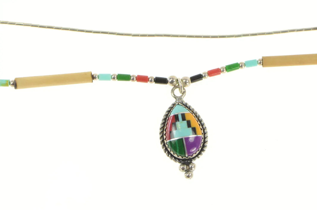 Sterling Silver Ornate Turquoise Southwestern Liquid Silver Necklace 16.25