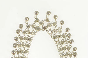 Sterling Silver Ornate Mesh Fringe Ball Link Bib Chain Necklace 15.25"