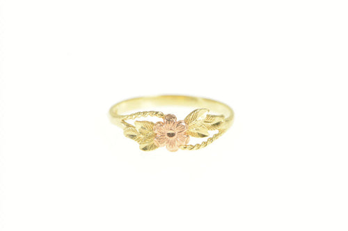 10K Black Hills Flower Blossom Leaf Bypass Ring Yellow Gold