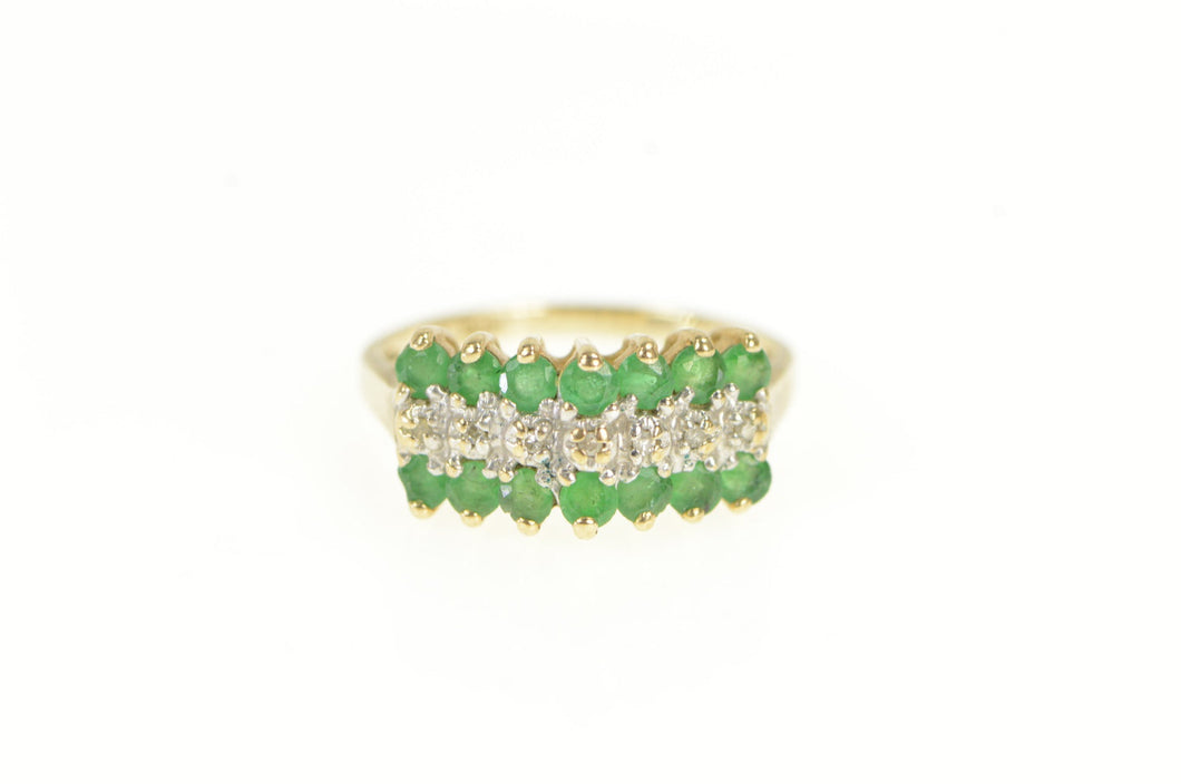 10K Squared Emerald Diamond Statement Band Ring Yellow Gold