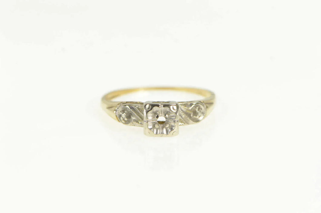 14K 1940's Diamond Vintage Engagement Setting Ring Yellow Gold