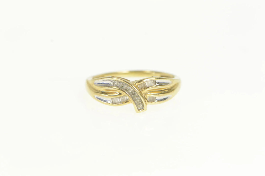 10K Diamond Wavy Criss Cross Vintage Statement Ring Yellow Gold