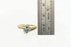 10K Marquise Blue Topaz Diamond Bypass Ring Yellow Gold