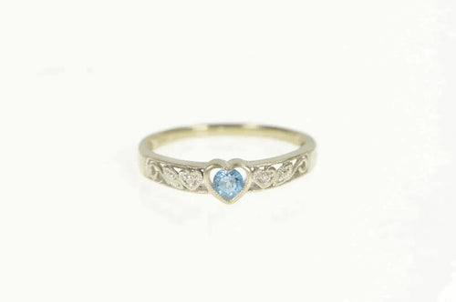 10K Heart Blue Topaz Diamond Promise Love Ring White Gold