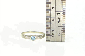 10K Heart Blue Topaz Diamond Promise Love Ring White Gold