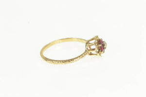 10K Diamond Ruby Flower Cluster Retro Statement Ring Yellow Gold