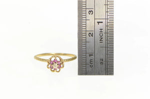10K Diamond Ruby Flower Cluster Retro Statement Ring Yellow Gold