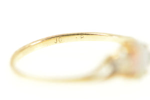 14K Oval Natural Opal Diamond Accent Vintage Ring Yellow Gold