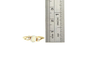 14K Oval Natural Opal Diamond Accent Vintage Ring Yellow Gold