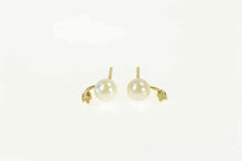 Load image into Gallery viewer, 14K Pearl Diamond Accent Classic Vintage Stud Earrings Yellow Gold