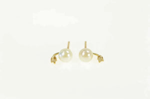 14K Pearl Diamond Accent Classic Vintage Stud Earrings Yellow Gold