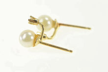 Load image into Gallery viewer, 14K Pearl Diamond Accent Classic Vintage Stud Earrings Yellow Gold